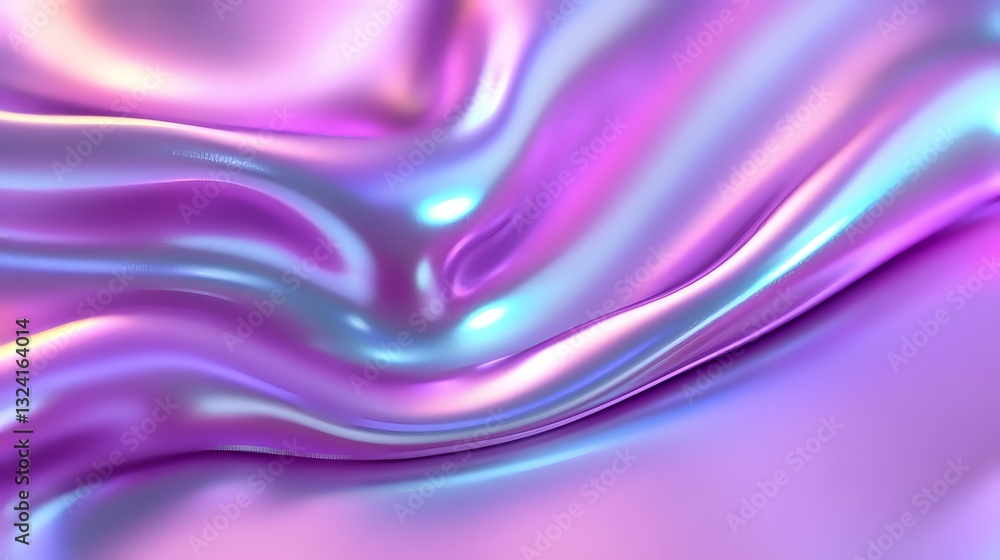 Aufkleber flowing liquid metallic surface with holographic purple and turquoise colors creating smooth waves a