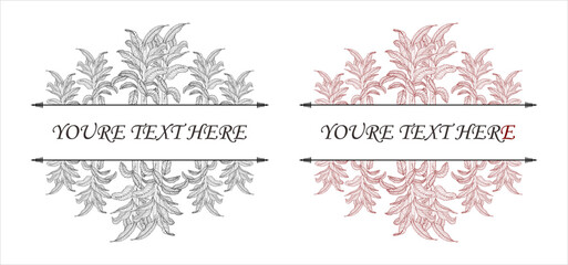 Black and white plant name frame template for wedding invitation, ornament name, congratulations, wallpaper, logo name, etc.
