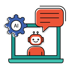 Virtual AI Chatbot Video Meeting Vector Icon Design