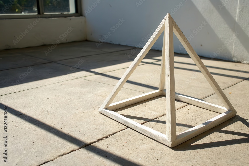 Poster geometric shape casting a soft shadow indoors in low light generative ai