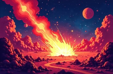 Comet threat to Earth with vibrant explosion in space background