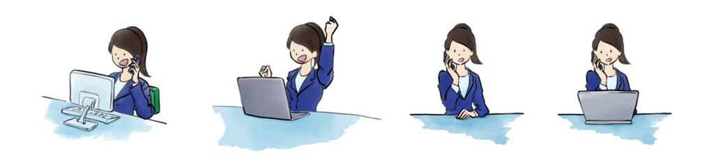 パソコン操作やサポート電話対応するスーツ姿のOL 4枚セット 4