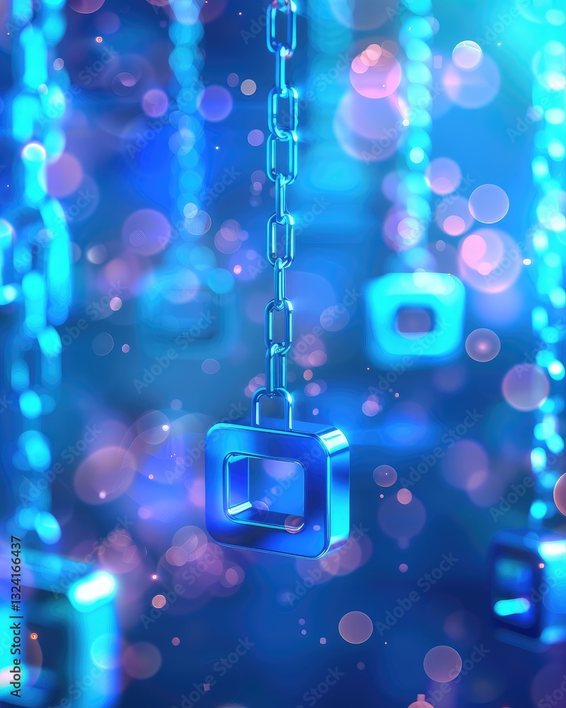Aufkleber abstract glowing blue chains with square links and bokeh background in vibrant colors