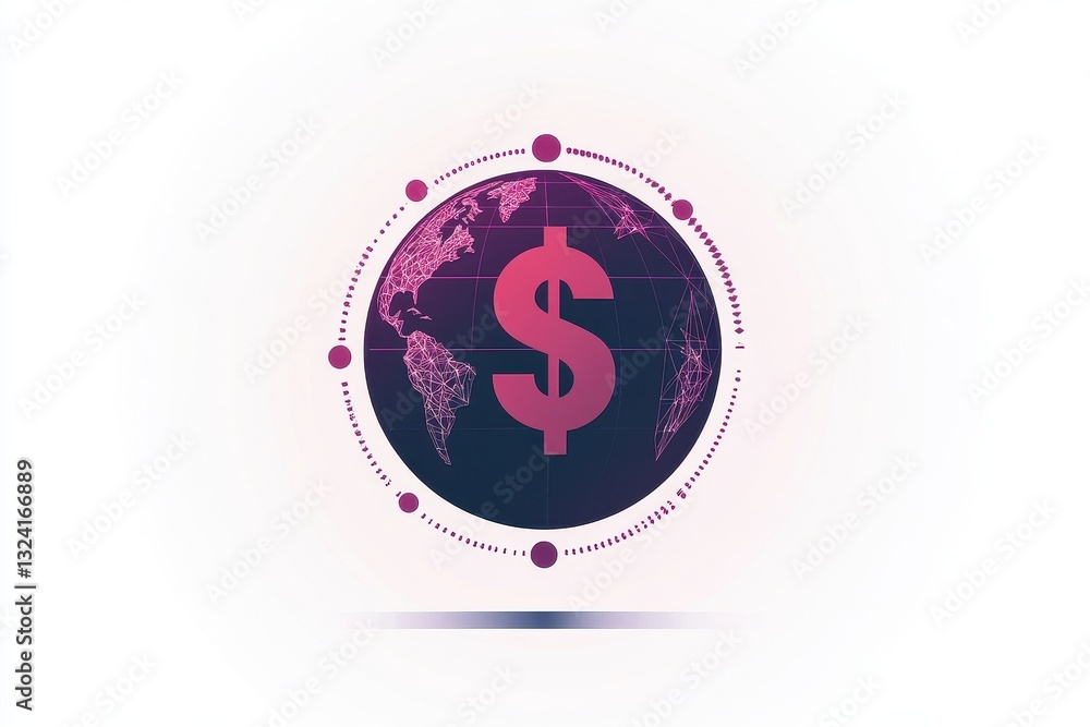 Poster global financial concept with dollar symbol and world map design