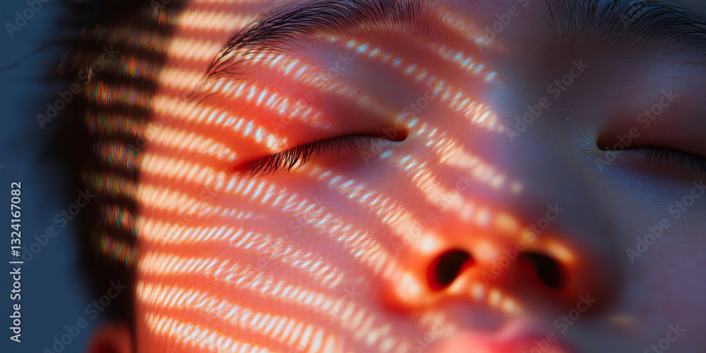 Aufkleber close-up of face with projected light pattern