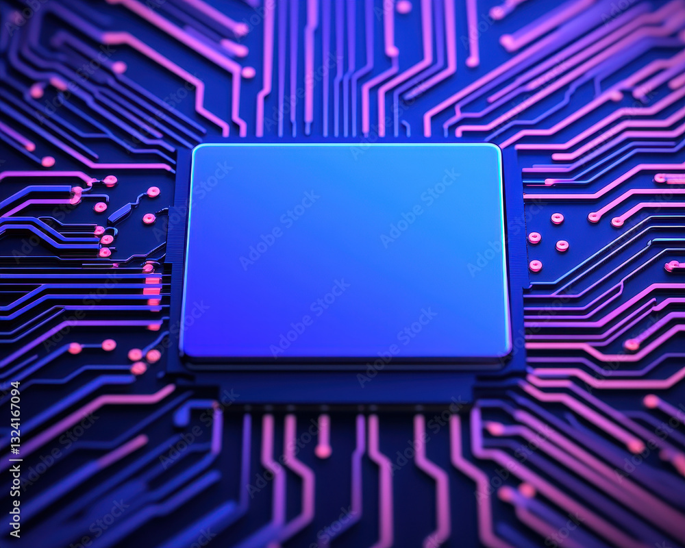 Aufkleber blue glowing circuit network with central processor, showcasing intricate connections and modern tec