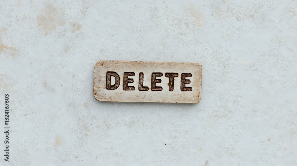 Poster vintage paper label with word delete on textured white background. minimalist composition for design