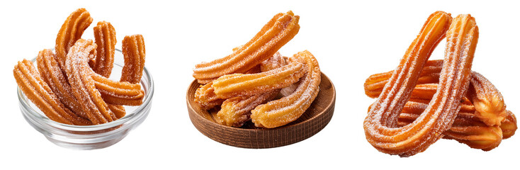 Crispy churros coated in sugar 4k png cutout transparent background isolate
