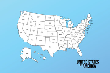 vector map isolated on United states map. Editable blank vector map of USA