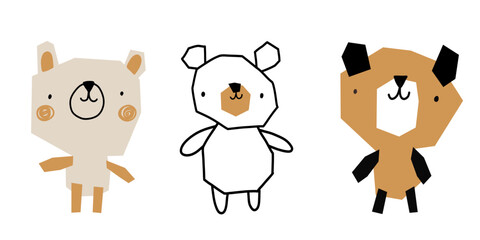 Bear simple crown kid nursery seamless pattern design collection. Printable poster illustration in pastel beige brown colors.