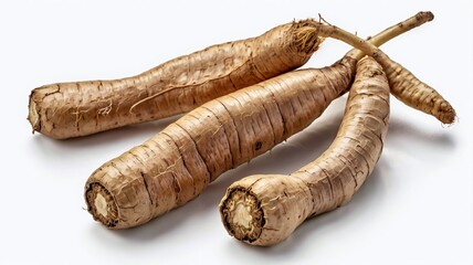 korean ginseng and ginseng root,Ginseng or Panax ginseng isolated on white background with clipping path
