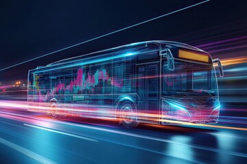 Fototapeta premium Futuristic Bus Design with Stock Market Visuals and Motion Blur