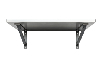 This modern wall shelf features a sleek metal bracket design, providing both style and functionality isolated on transparent background