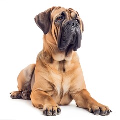 Obraz premium Majestic Bullmastiff Dog Posing Elegantly on White Background