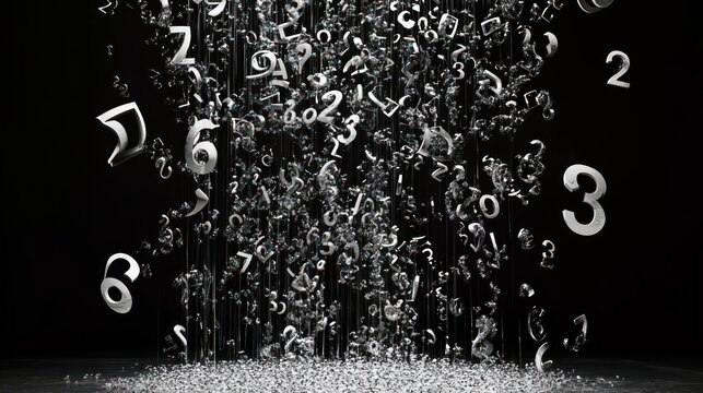 Silver Numbers Falling Dark Background