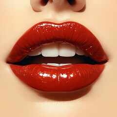 Obraz premium Artistic close-up of beautifully painted glossy red lips image