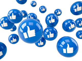 3D Like Button Icons – Floating Blue Thumbs Up Social Media Symbols on Transparent Background