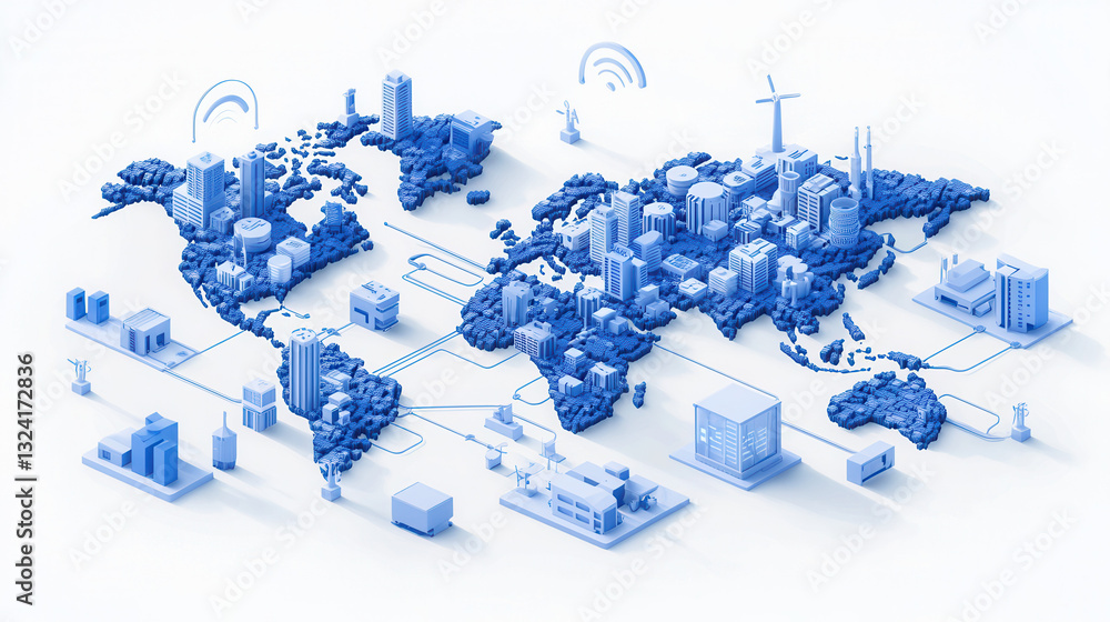 Aufkleber clean and modern visual of global data network showcasing interconnected cities and industries