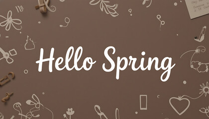 greeting card with the words Hello Spring text Brown background vector illustration of a happy birthday card