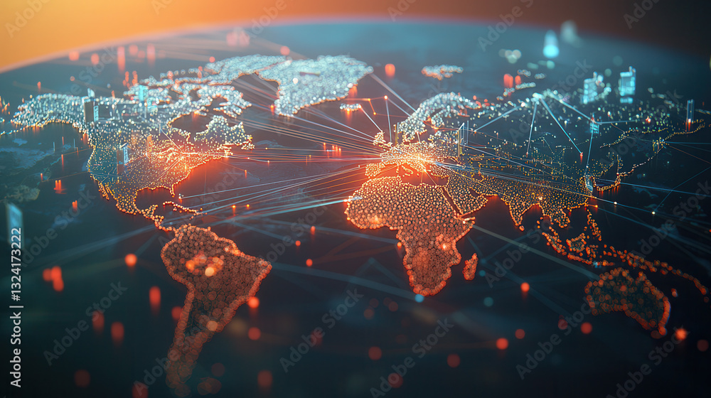 Aufkleber clean and modern visual of global data network showcasing connections across continents, highlightin