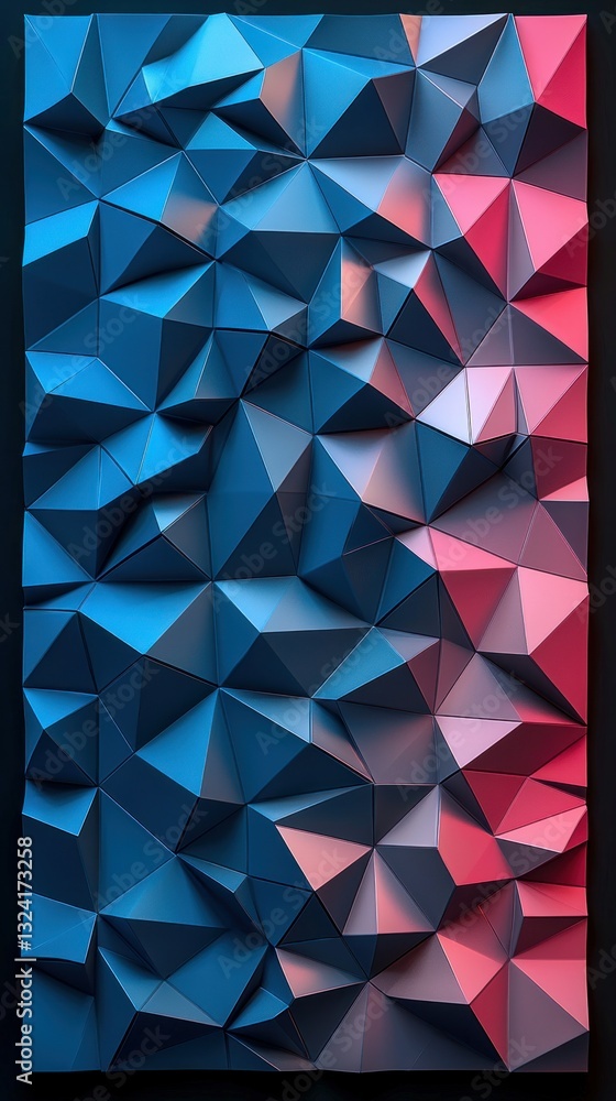 Poster blue to red triangular geometric pattern wall texture, angular, gradient light