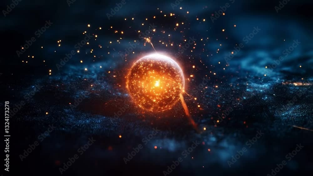 Poster Visual representation explores the intricacies of quantum mechanics, showcasing qubits in superposition and entanglement amidst vibrant cosmic particles and energy flows.