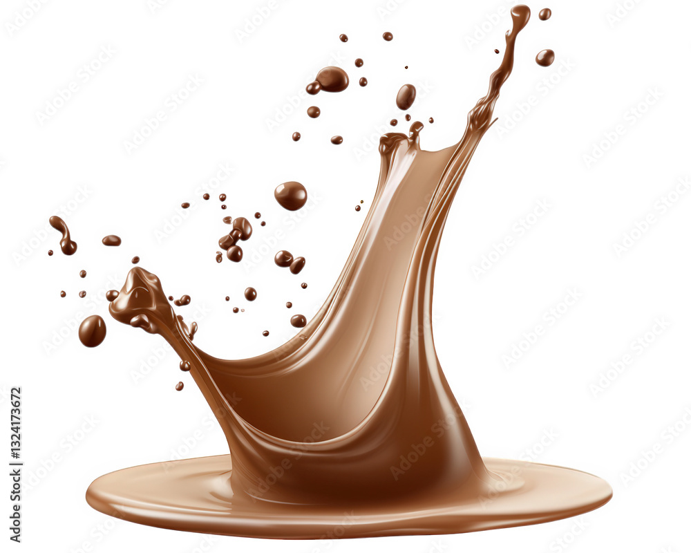 Poster rich chocolate splash creating dynamic and appetizing visual. perfect for dessert themes, culinary a