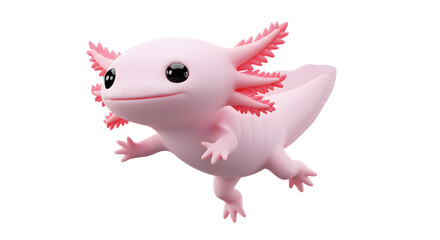 Adorable 3D Render of an Axolotl, Pink Amphibian with Feathery Gills, Aquatic Creature, Cute Cartoon Style