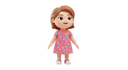 Adorable 3D Render of a Smiling Girl in a Pink Dress