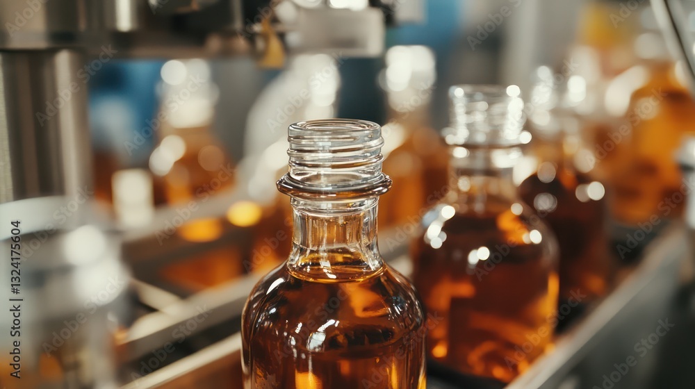 Poster bottling line capping amber bottles