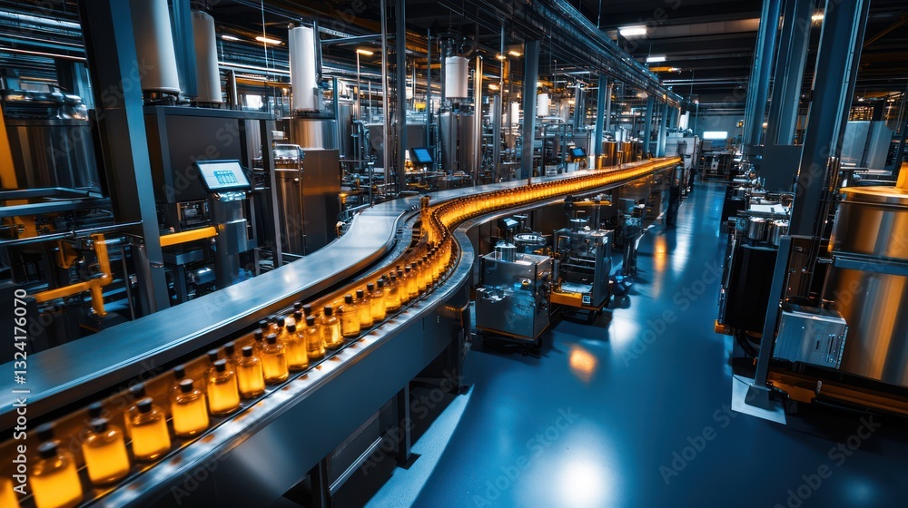 Poster automated bottling line in a modern factory (1)