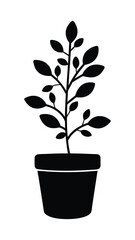 Minimalist Potted Plant Silhouette – Black and White Illustration