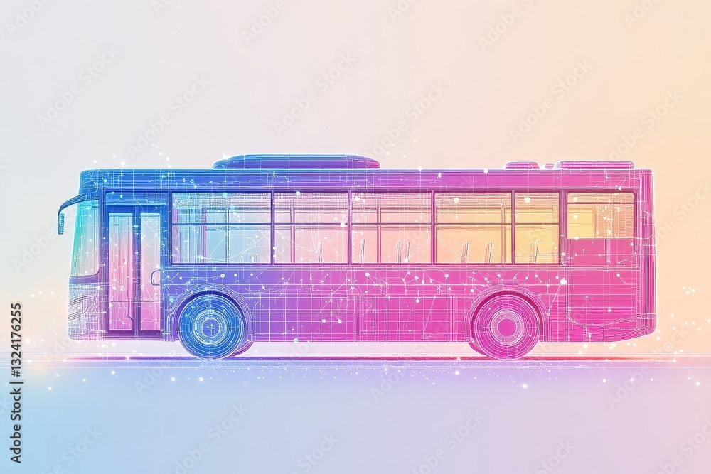 Poster futuristic bus design with abstract digital lines and colors
