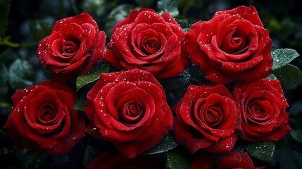 Obraz premium A close-up of deep crimson roses, perfect for romantic themes, weddings, or floral design projects. Ideal for Valentine's Day, anniversaries, or as elegant decor.