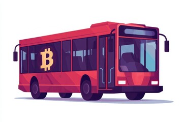 Red Bus with Bitcoin Symbol for Cryptocurrency and Finance Concepts