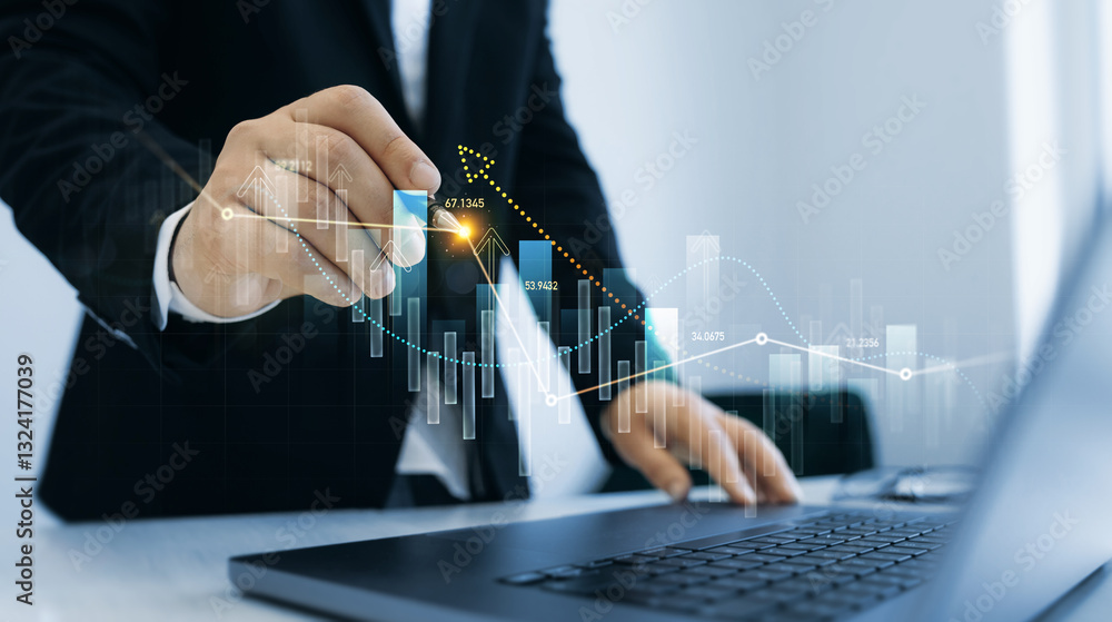 Leinwandbilder business strategy and data on economic growth graph chart. business finance growth and graph chart d