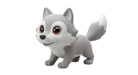 Adorable 3D Render of a Playful Gray Wolf Pup
