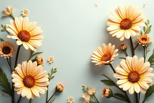 Decorative floral wallpaper featuring retro beige daisies, beige, daisies