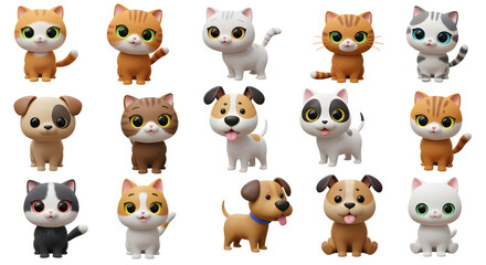 Adorable Collection of Cartoon Cats and Dogs
