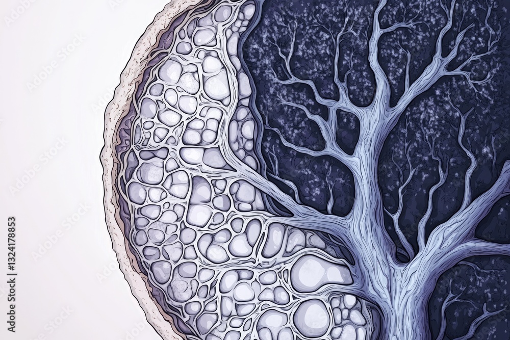Aufkleber abstract art depicting a tree's roots intertwined with a unique organic texture, creating a visually