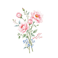 Delicate Watercolor Roses Bouquet Design