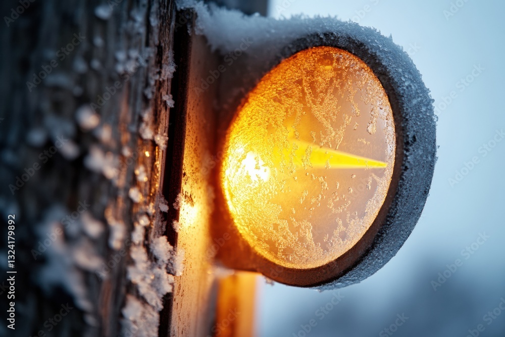 Poster frosty climate tech illuminated analog thermometer capturing extreme winter conditions - precision e