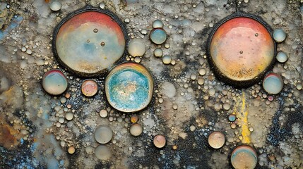 Colorful abstract art shows rounded shapes with many textures