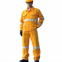 Fototapeta premium Construction Worker in Orange Safety Suit Hard Hat