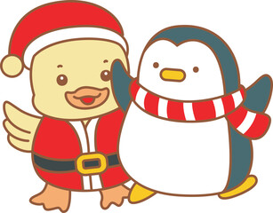 Cute Duck christmas vector icon. Funny baby Duck animal series christmas illustration.