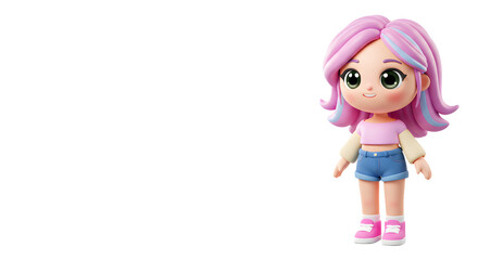 Adorable 3D Render of a Cute Girl with Pink Hair and Casual Outfit