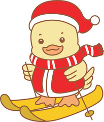 Cute Duck christmas vector icon. Funny baby Duck animal series christmas illustration.