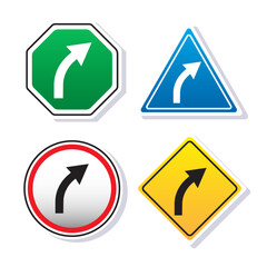 Flat design collection of turn right only warning sign board vector illustration isolated on white background