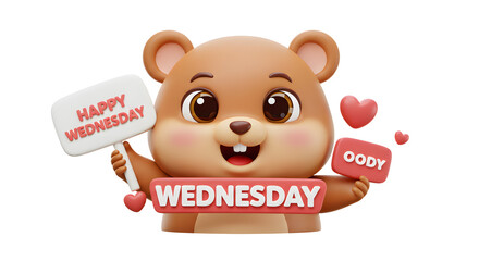 Adorable Happy Wednesday 3D Bear Cartoon Illustration