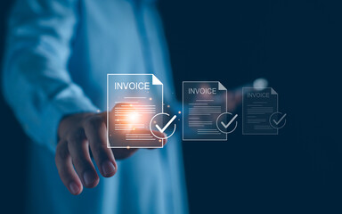 Digital invoice electronic bill concept, businessman receive electronic invoice bill payment on smartphon